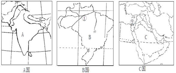 巴西和中东地区图.完成下列问题(1)上述三国中.