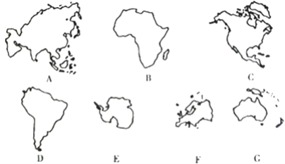 读七大洲轮廓图,回答下列问题