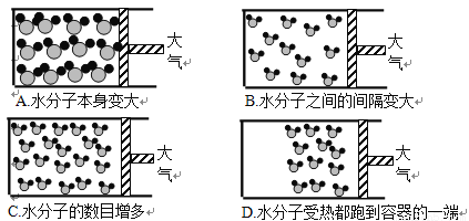 右图表示封闭在某容器中的少量液态水的微观示意图 该容器的活塞可以左右移动 煮沸后 液态水变成水蒸气 在这一过程中 发生的变化是