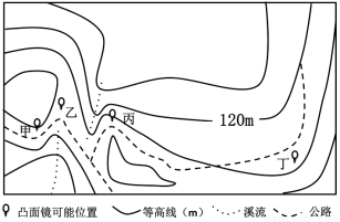 水库附近等高线地形图等高距为10米下右图为手机拍摄到的凸面镜里的