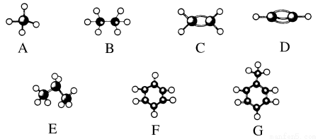 a～g是几种烃的分子球棍模型,据此回答下列问题