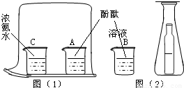 中的小瓶里装着浓氨水锥形瓶口用一张滤纸盖住滤纸刚刚用酚酞溶液浸过