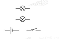 请将图中的各元件符号连成电路图.要求两灯并联,开关同时控制两盏灯.