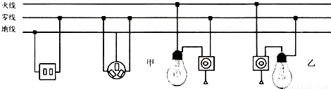 在如图所示的家庭电路中,插座,螺口灯泡(及其开关)的连线正确的是)