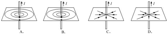 关于通电直导线周围磁场的磁感线分布,下列示意图中正确的是( )