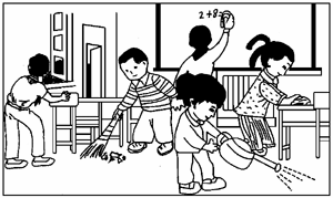 看图写话. 图上有谁?他们在干什么?干得怎么样? 题目和参考答案