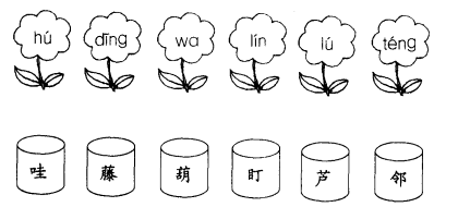 读一读,再把拼音花栽到文字花盆里.