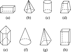 下图画出了8个立体图形. 具有相同特征的图形.