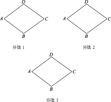 已知菱形abcd中.∠a=72°.请设计三种不同的分法.将成