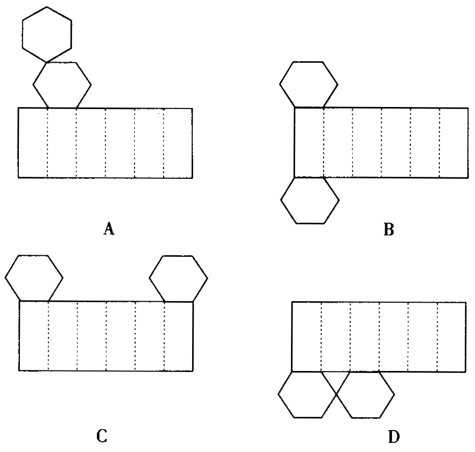 1下图中是六棱柱展开图的是