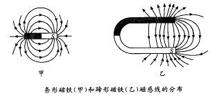 2.条形磁铁和蹄形磁铁的磁场磁感线分布(如图所示)