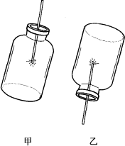 装满氧气的甲,乙两个集气瓶(甲瓶口向上,乙瓶口向下)