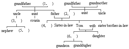 下面是tom的家谱,请根据tom对他们的称呼,填入图示中空白的部分.