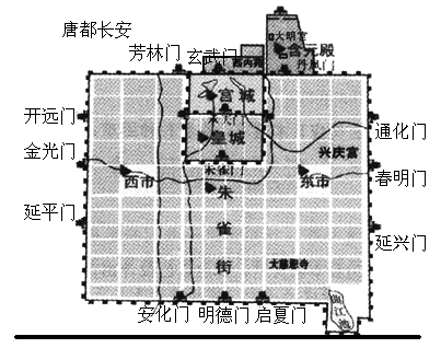 结合有关长安城的图和材料回答问题