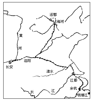 根据图列举隋朝大运河的四段河渠.