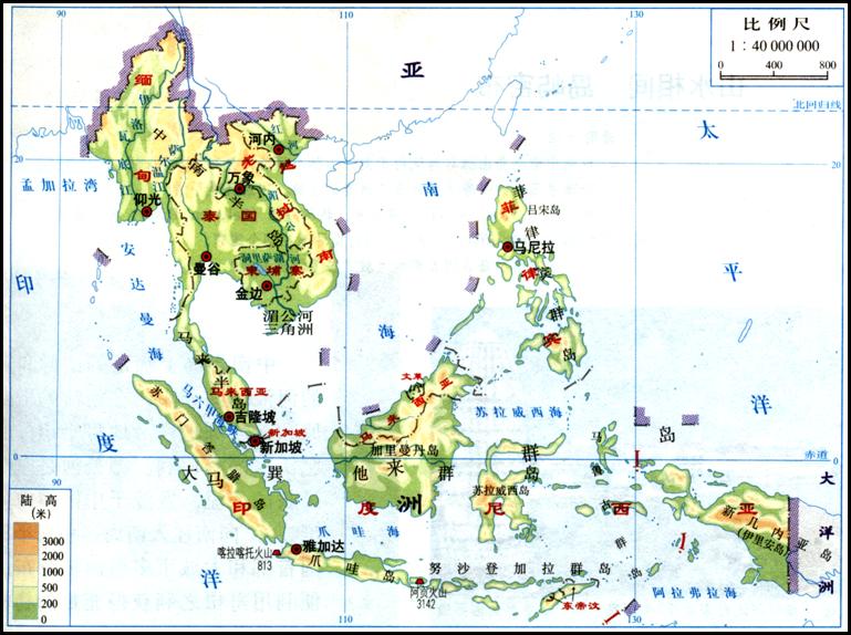 在图中找到马六甲和新加坡,可以看出它们的位置关系,新加坡位于马六甲