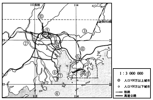 读"珠江三角洲地区 图.回答问题: 珠江三角洲 (1)写出