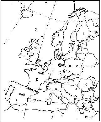 读欧洲西部地区图.完成下列要求(1)将图中字母所代表的国家名称.
