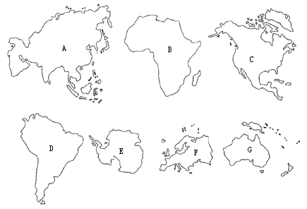 读"各大洲轮廓图.回答问题 面积最大和最小的大洲分别是 a.a和f b.