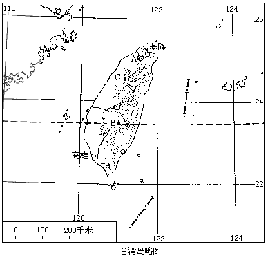 读图"台湾岛略图",回答问题