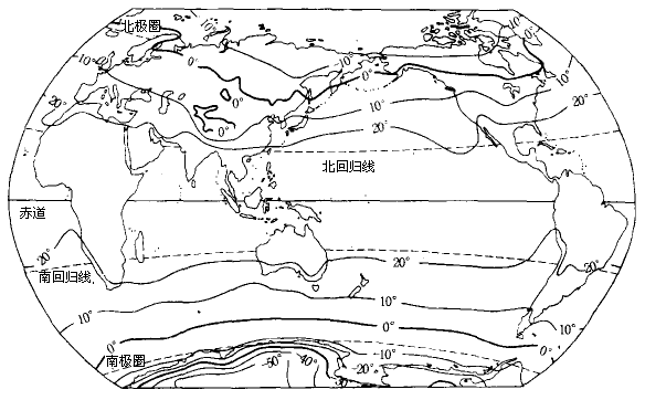 读下图"世界年平均气温分布图",回答下列问题