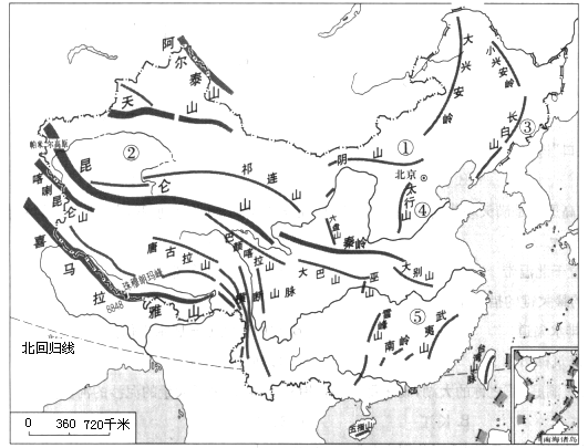 初中地理 题目详情中国地形及各地景观图 (1)图一的景观对应的地点是