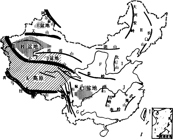读中国主要山脉分布示意图,完成下列要求图片