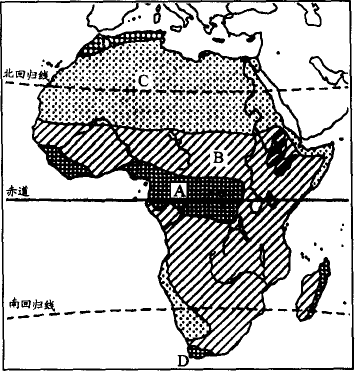 读非洲气候分布图,完成1—2题.