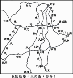 读"我国铁路干线简图(部分)"完成