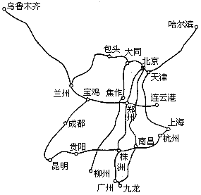 读"我国主要铁路干线分布简图"(如图所示),回答问题