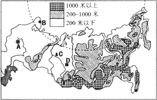 自然资源丰富.读"俄罗斯示意图.回答下列问题.