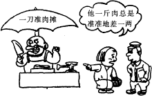 右边漫画中的卖肉人①侵犯消费者的公平交易权②需要加强职业