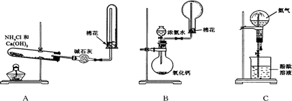 用氨气作喷泉实验的装置如下图所示.该实验有三个