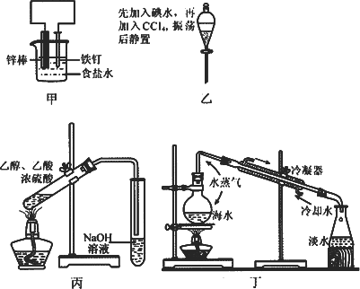 装置乙:萃取碘水中的碘 c. 装置丙:实验室制取乙酸乙酯 d.