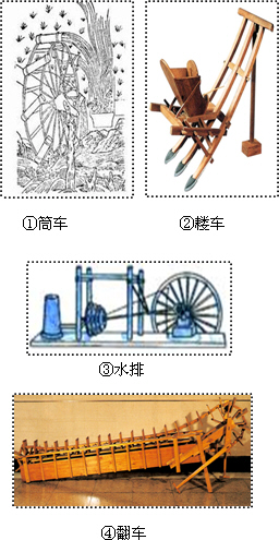 下列生产工具用于灌溉的是 ①耧车 ②翻车 ③水排 ④筒车 [ ] a.