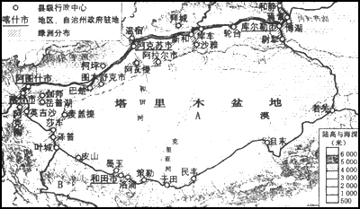 塔里木盆地上一乡镇中学组织学生调查所在地聚落的分布特点.请你读图.