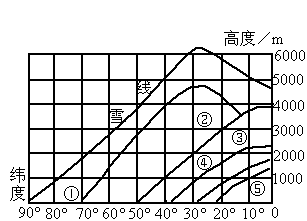 北半球自然带的纬度地带性和垂直地带性示意图分析回答问题