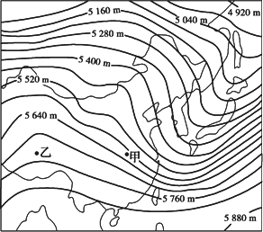 下图是某地区2010年1月8日某时500hpa等压面分布图读图回答下题