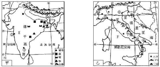 甲,乙两图分别为印度和意大利的地理简图,读图回答问题.