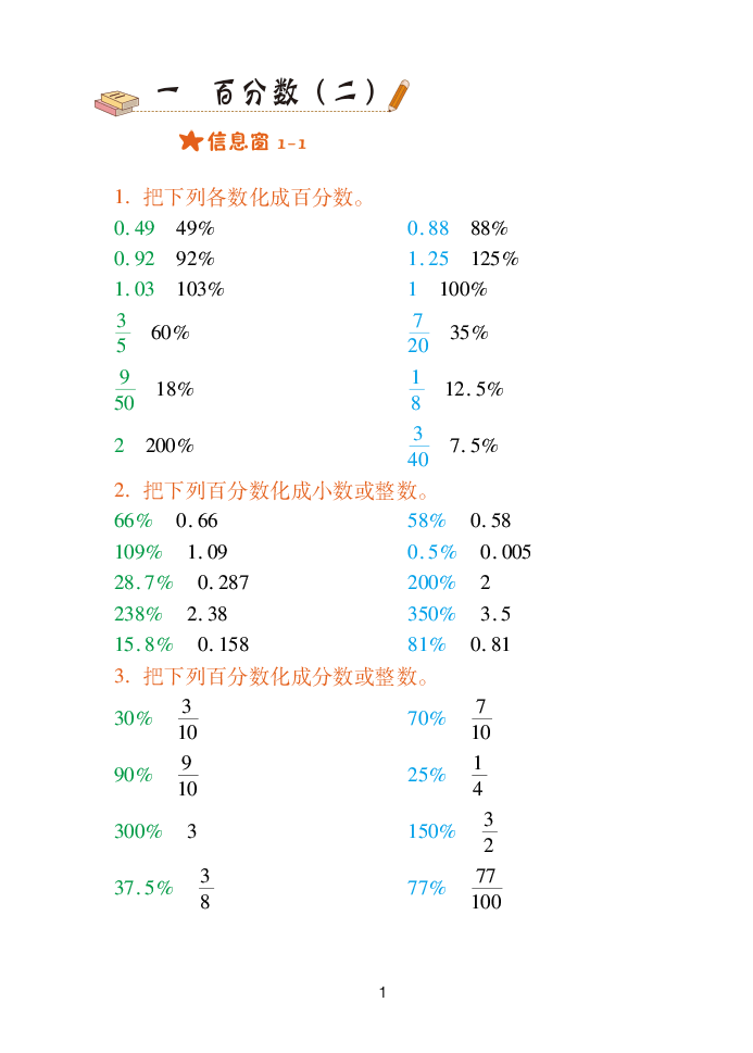 2024年口算天天练青岛出版社六年级数学下册青岛版&nbsp;第1页