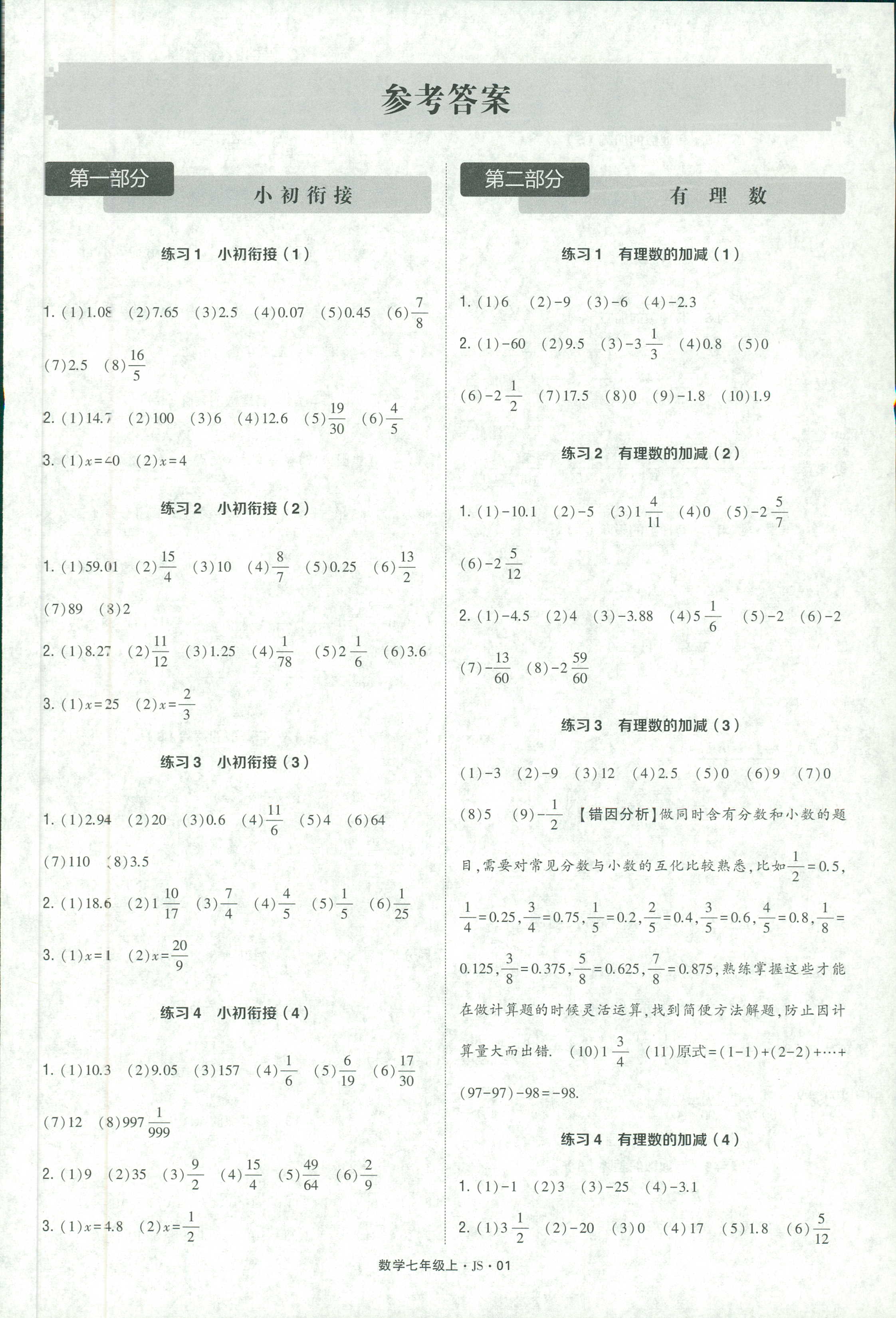 2018年计算达人七年级数学冀少版