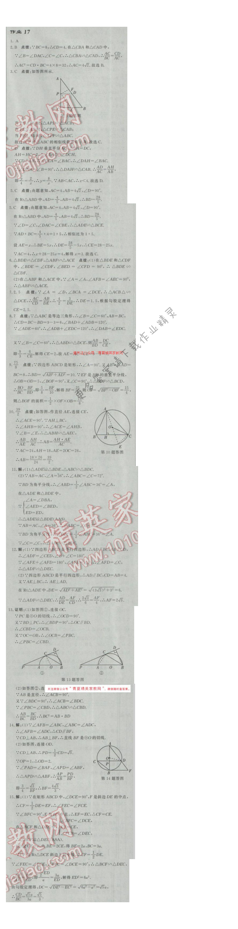 2017年启东中学作业本九年级数学下册江苏版 作业17