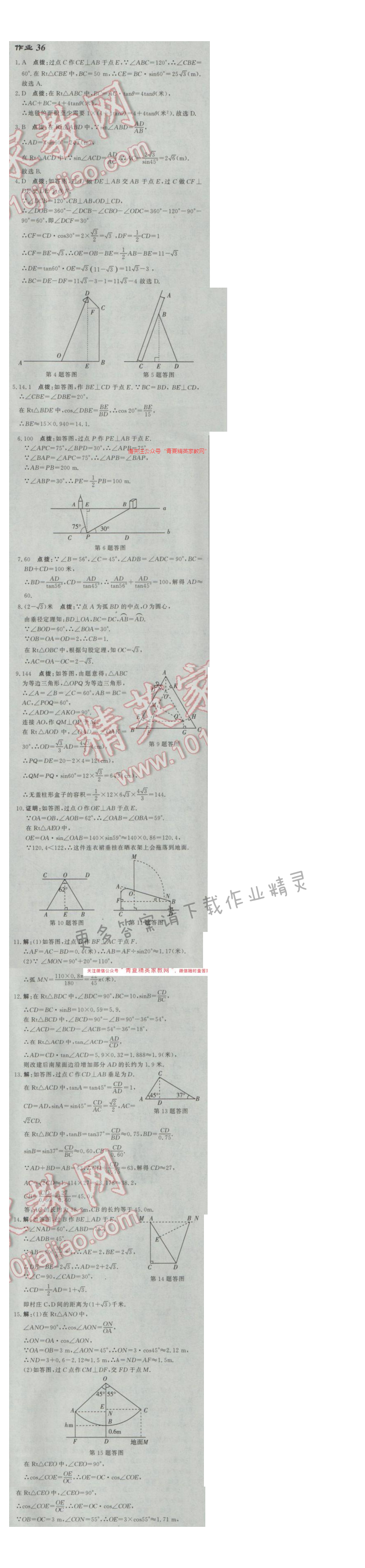 2017年启东中学作业本九年级数学下册江苏版 作业36