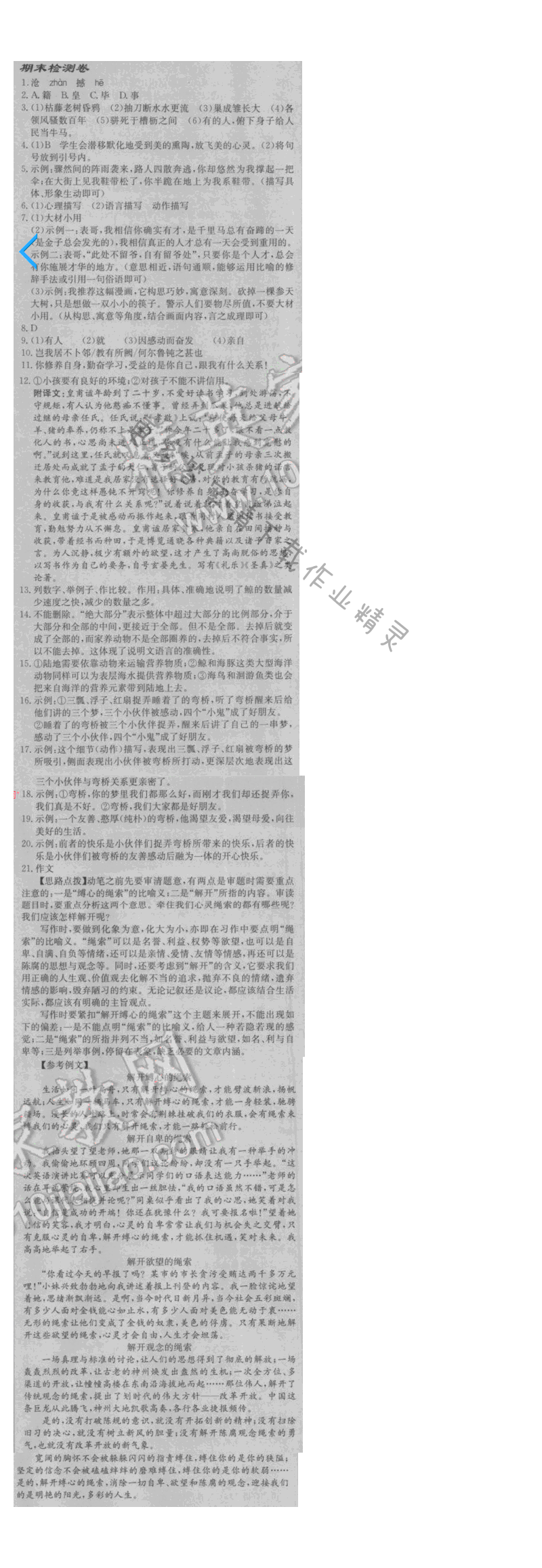 启东中学作业本八年级语文下册江苏版 期末检测卷