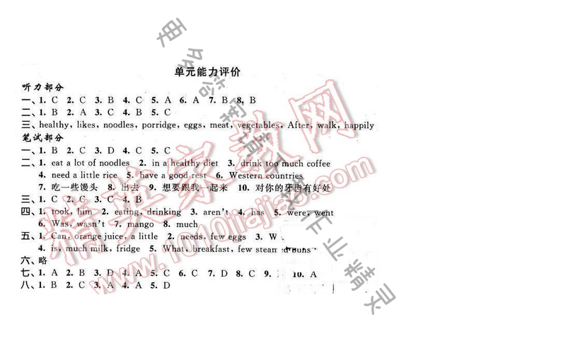 2016年优学有道绿色互动空间六年级英语下册江苏版 Unit 3 单元能力评价