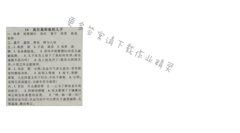 启东黄冈作业本五年级语文上册江苏版 14 高尔基和他的儿子