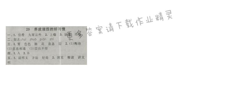 启东黄冈作业本六年级语文上册江苏版 25 养成读报的好习惯