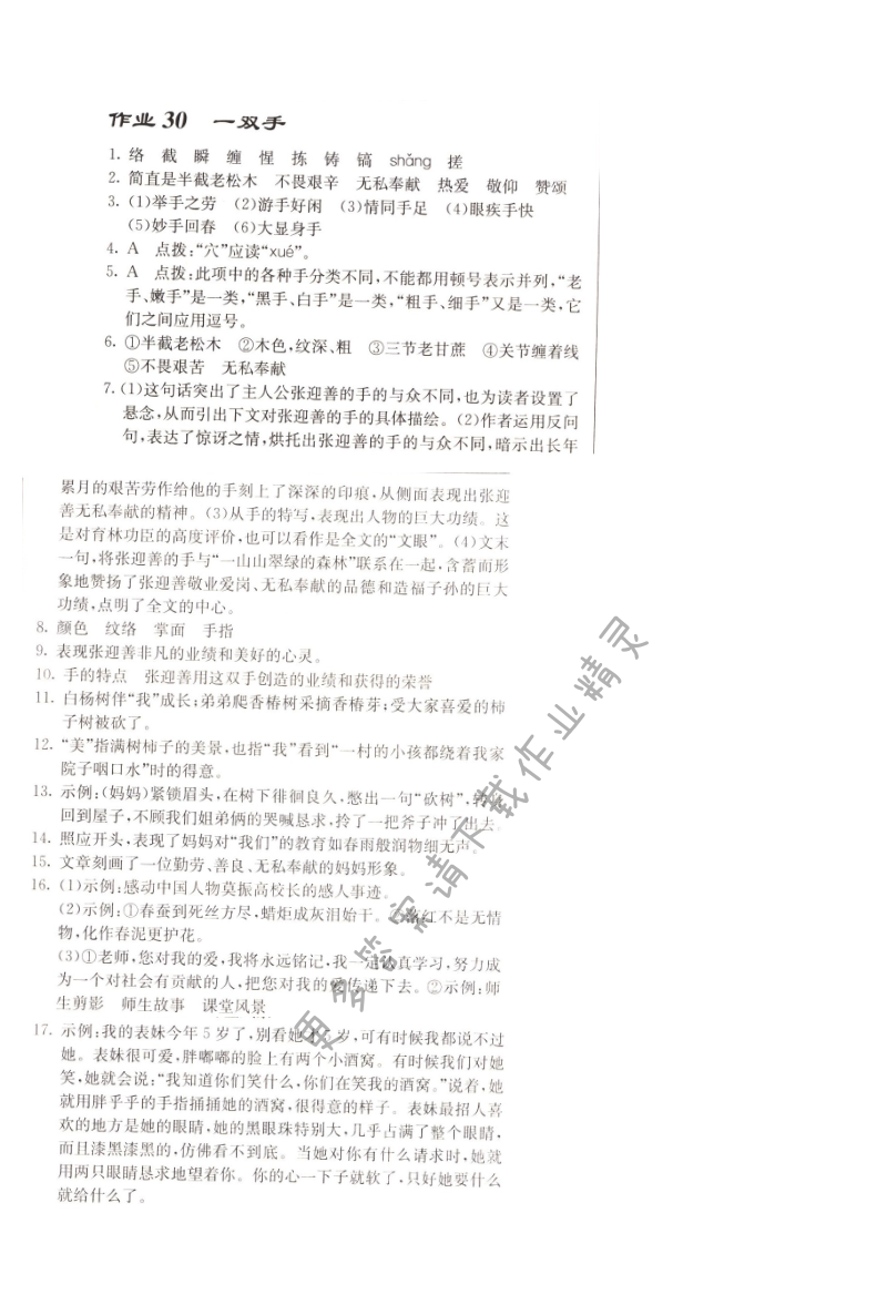 启东中学作业本九年级语文上册江苏版 作业30 一双手