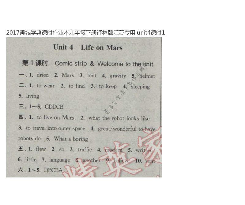 2017通城学典课时作业本九年级下册译林版江苏专用 unit4课时1