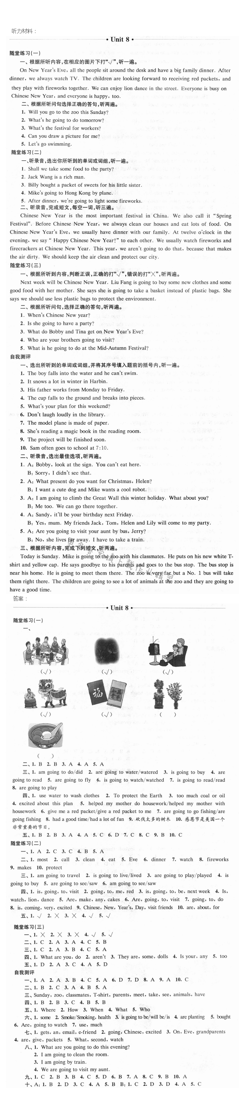 Unit 8 Chinese New Year - Unit 8 Chinese New Year同步练习答案